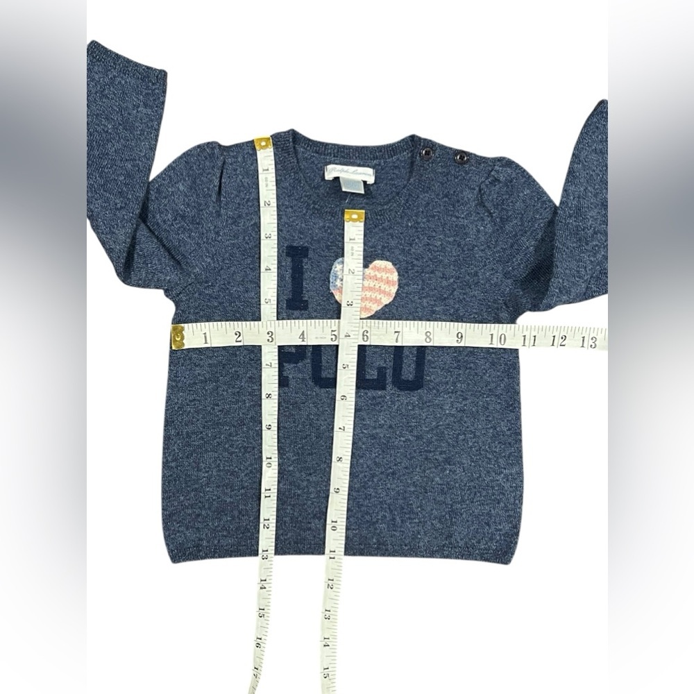 RALPH LAUREN INFANT Sweater Blue Knit HEART Wool 2 Button Size 24M - Picture 12 of 12